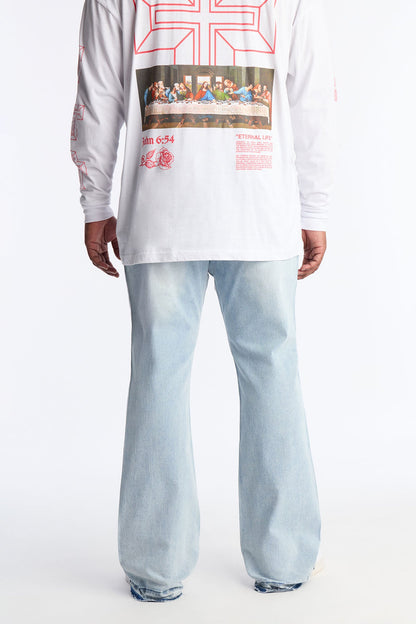 Stacked Skinny Flare Crosses Upon Crosses Jeweled Jean - Light Wash