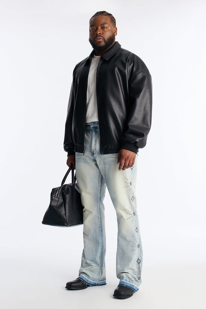 Stacked Skinny Flare Starburst Shine Jeweled Jean - Light Wash