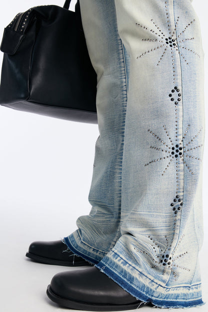 Stacked Skinny Flare Starburst Shine Jeweled Jean - Light Wash