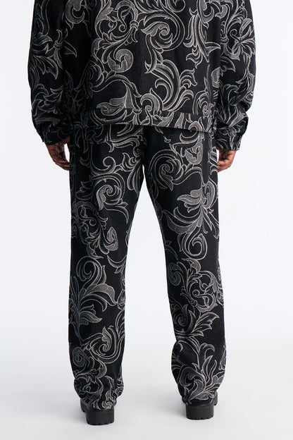 Straight Baroque Jacquard Jean - Black Wash