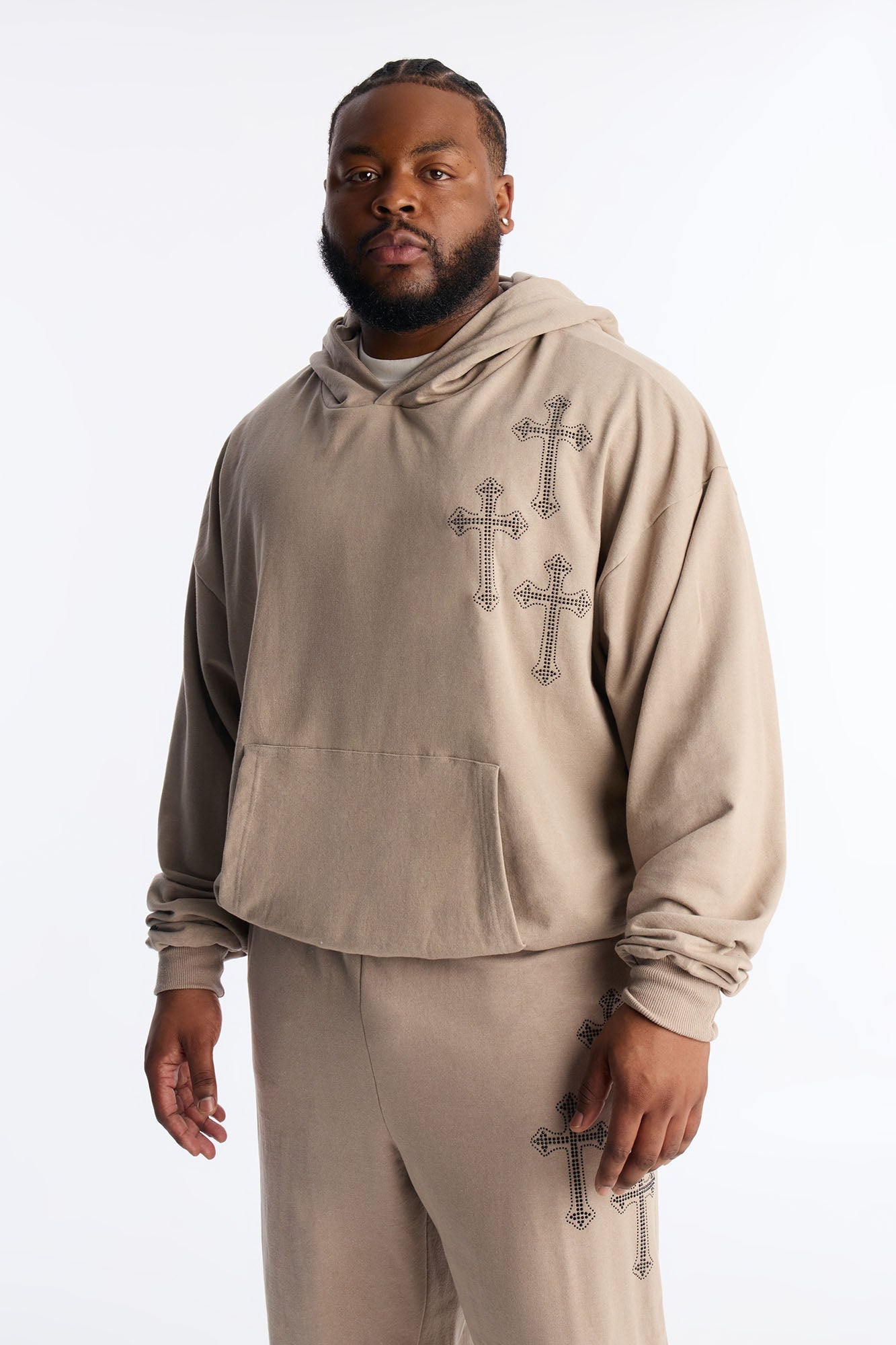Crosses My Heart Hoodie - Tan
