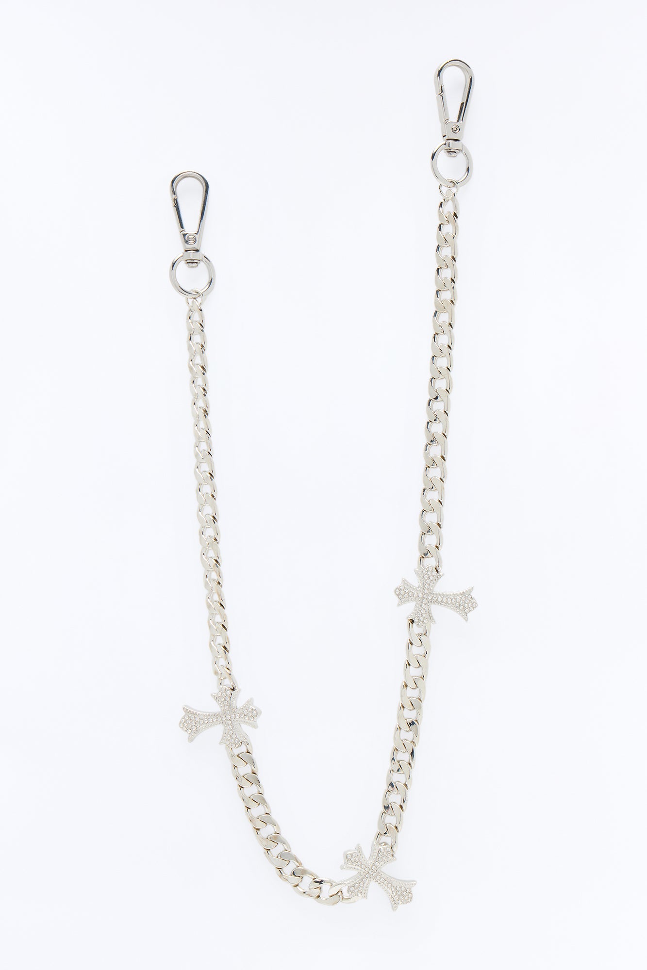Ices Edgy Cross Link Charm Pant Chain - Silver