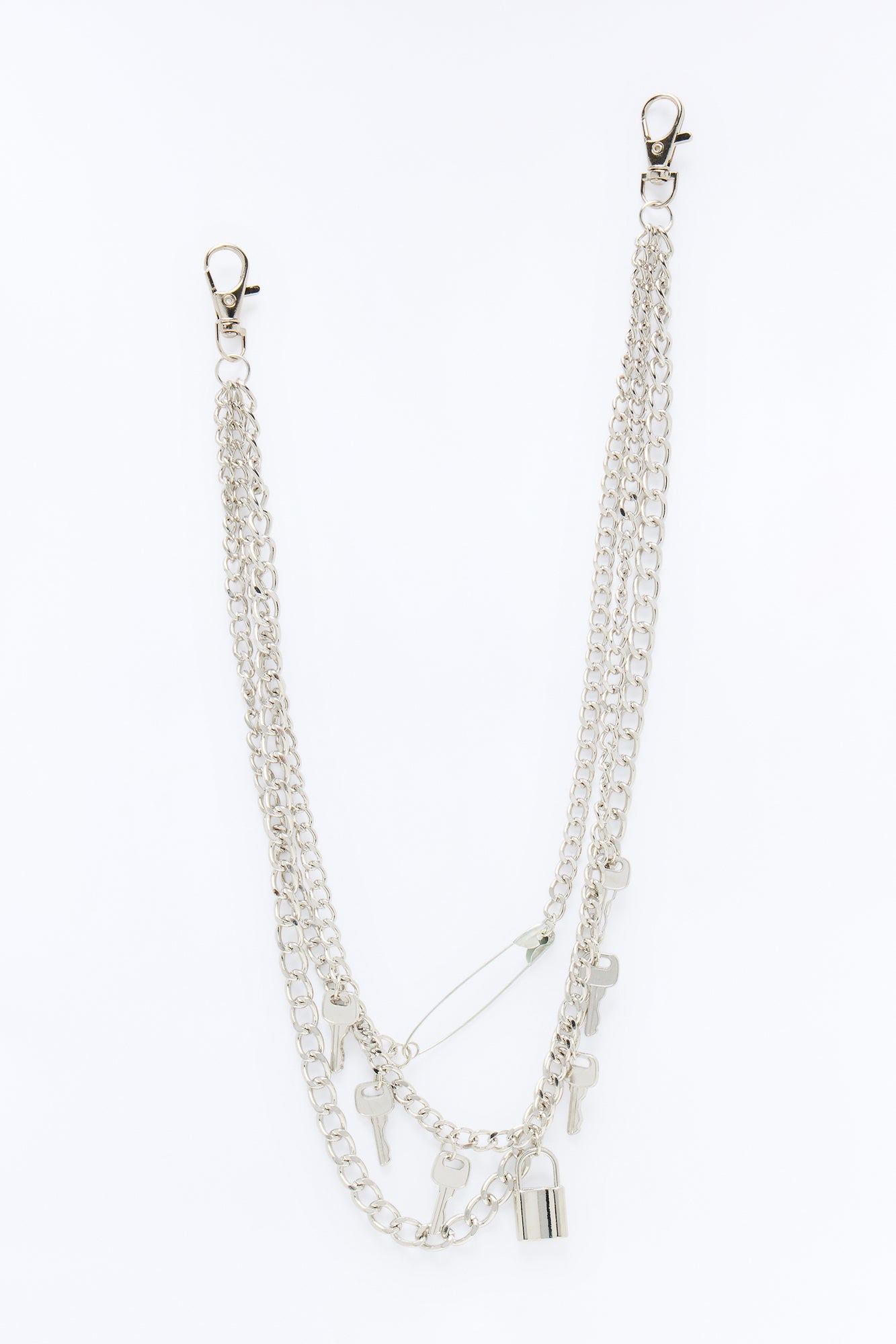 Lock And Key Stacked Pant Chain - Silver