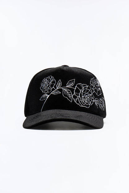 Lucky You Structured Velvet Snapback Hat - Black