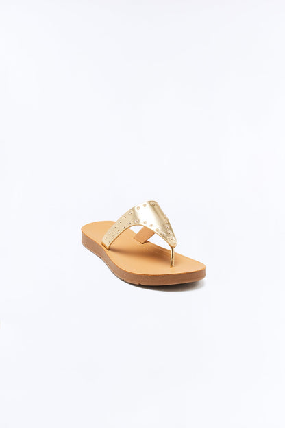 Nitara Studded Flip Flops - Gold