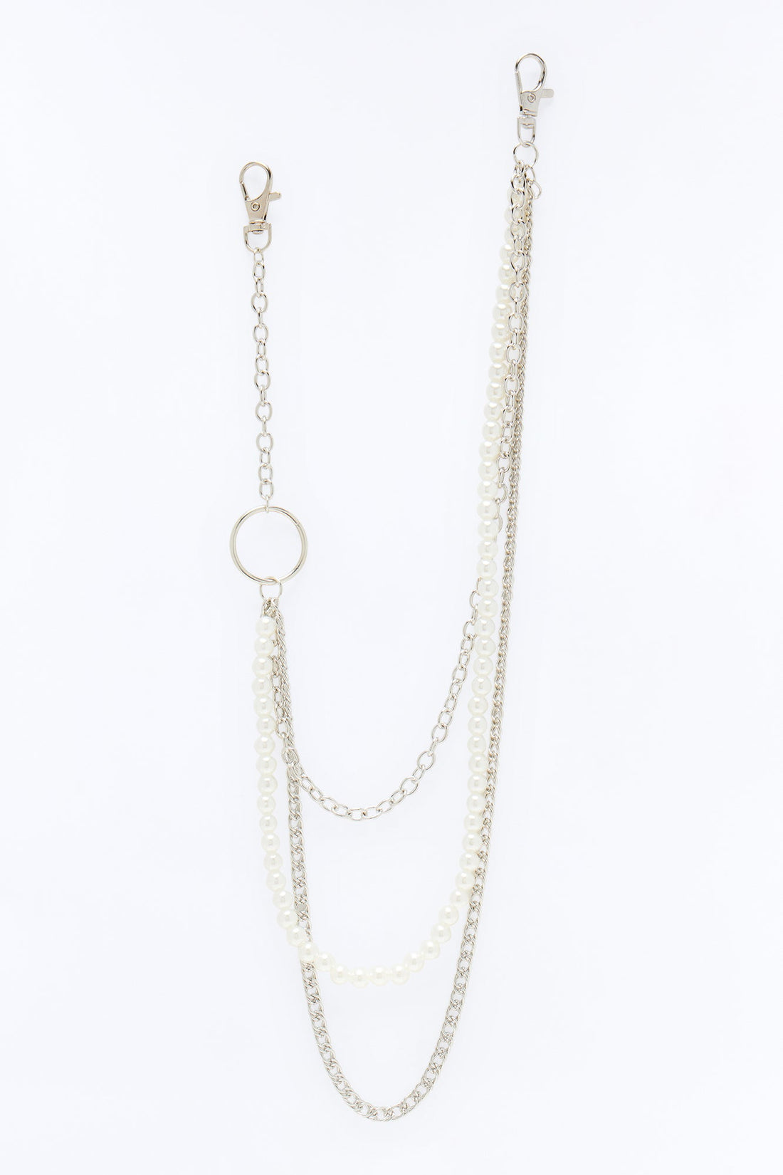 Multi Link Pearl Stacked Pant Chain - Silver