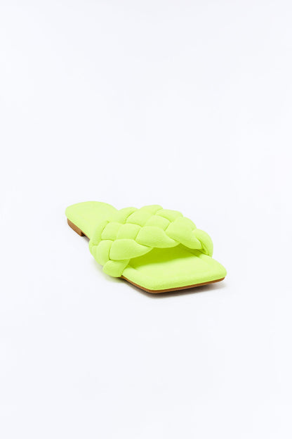 Bri Braided Slip On Sandals - Neon Yellow