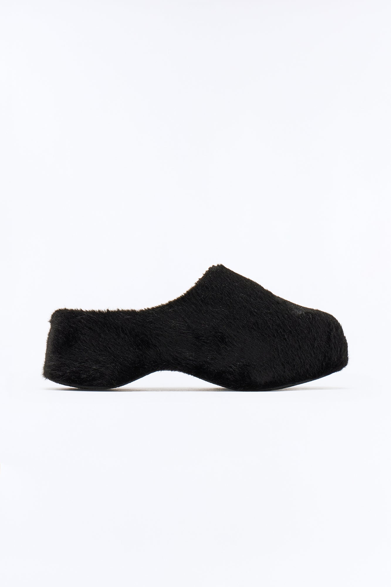 Grey Faux Fur Flats - Black