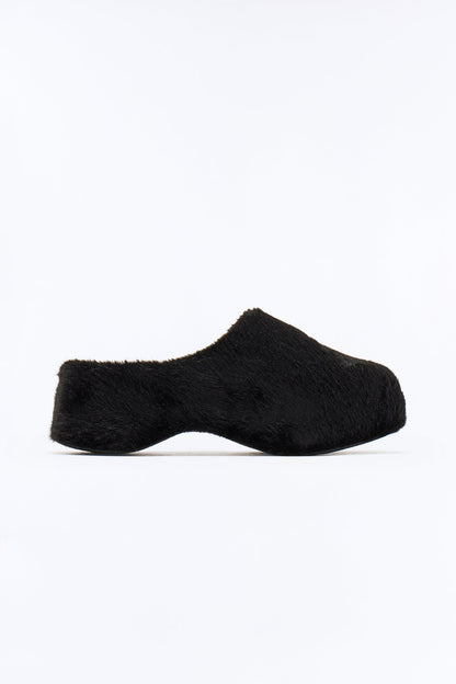 Grey Faux Fur Flats - Black