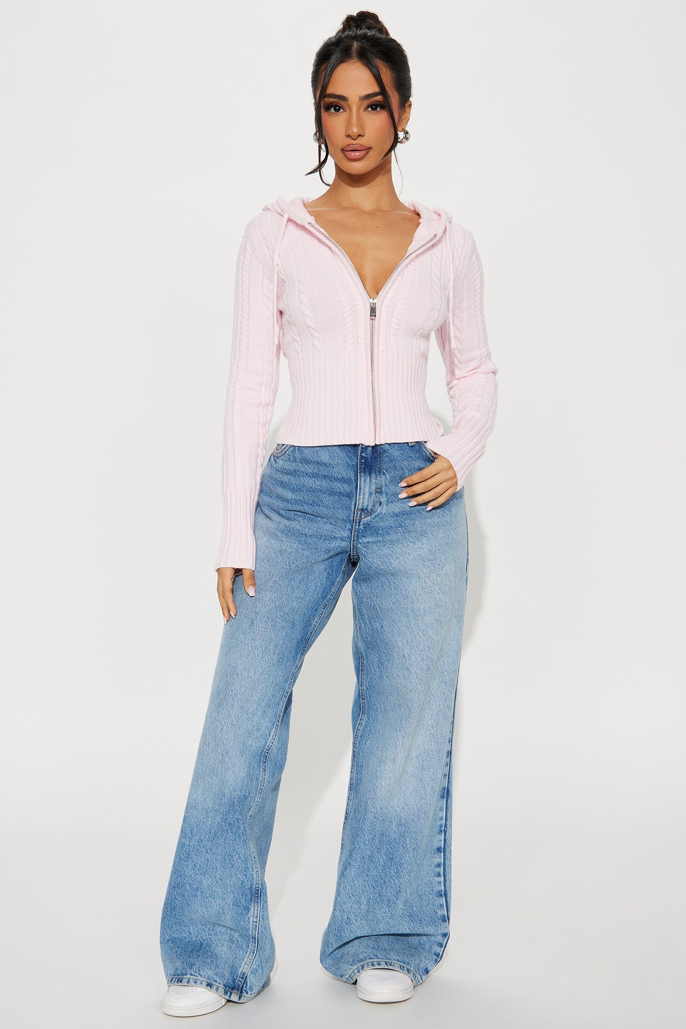 Cozy And Cute Cable Knit Sweater - Pink