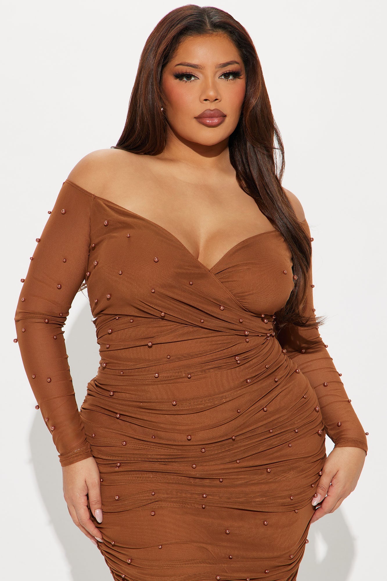 Adah Mesh Midi Dress - LightBrown