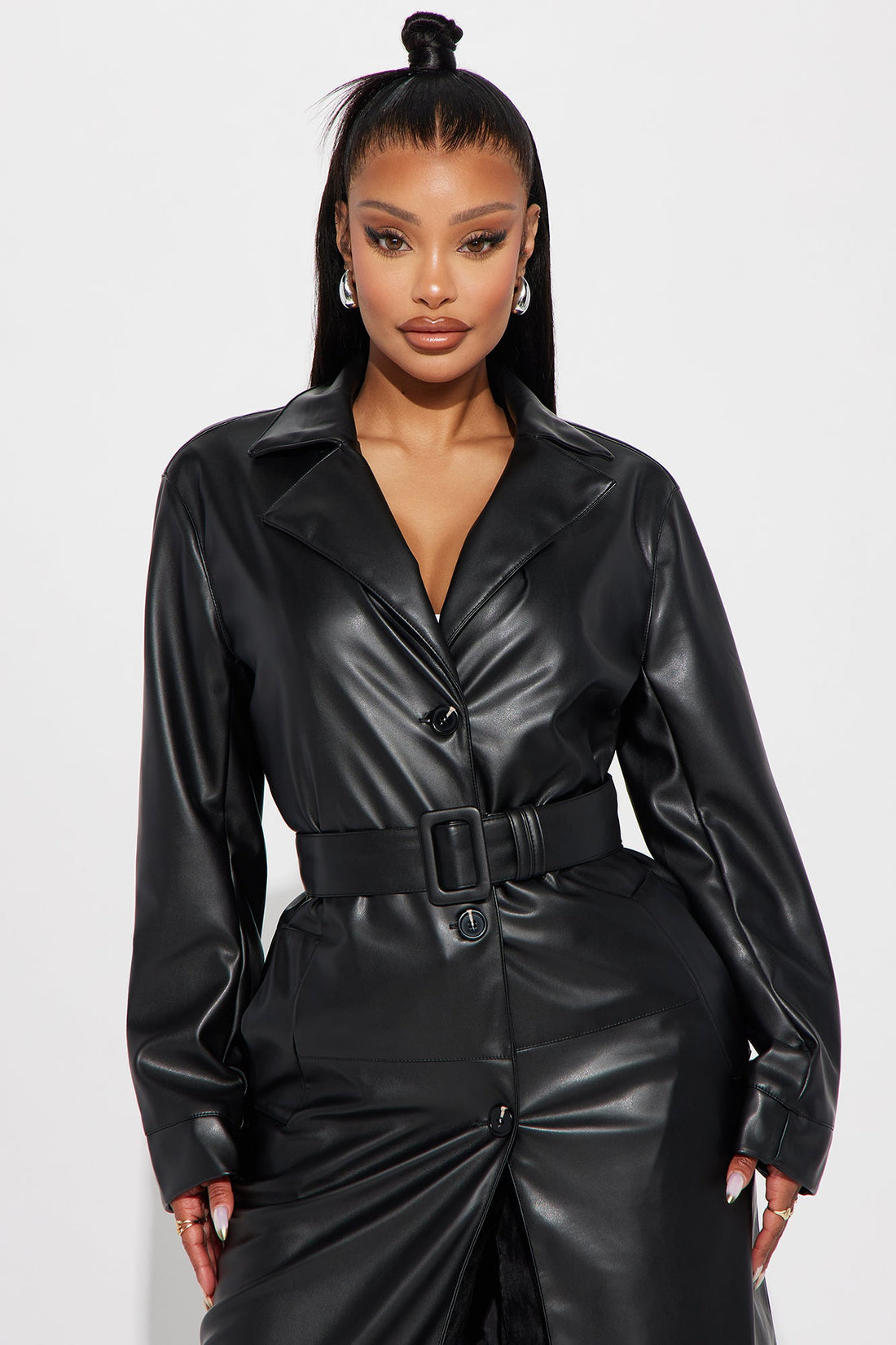 Take Me Home Tonight Faux Leather Trench - Black