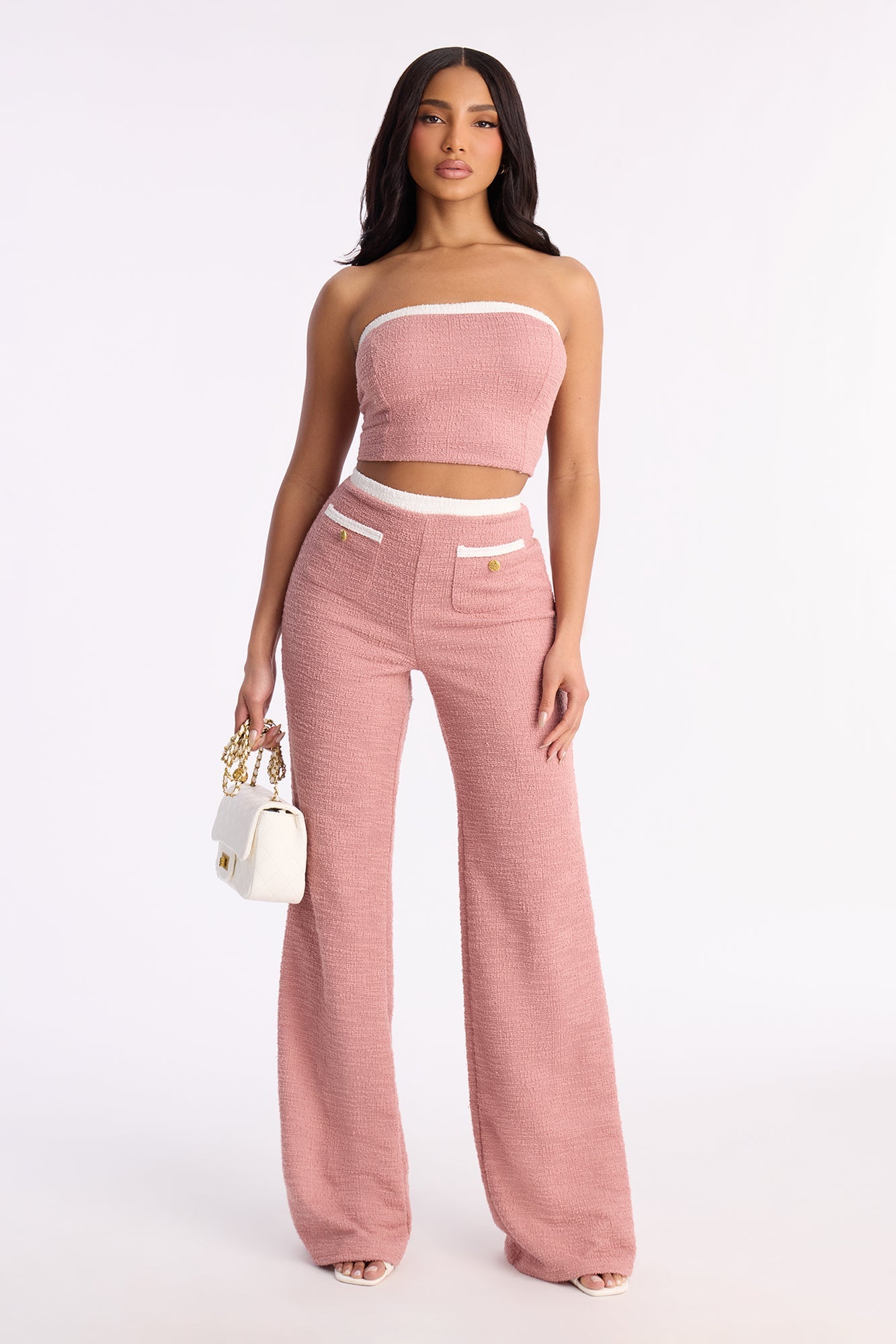 Maybelle Knit Tweed Pant Set - Mauve