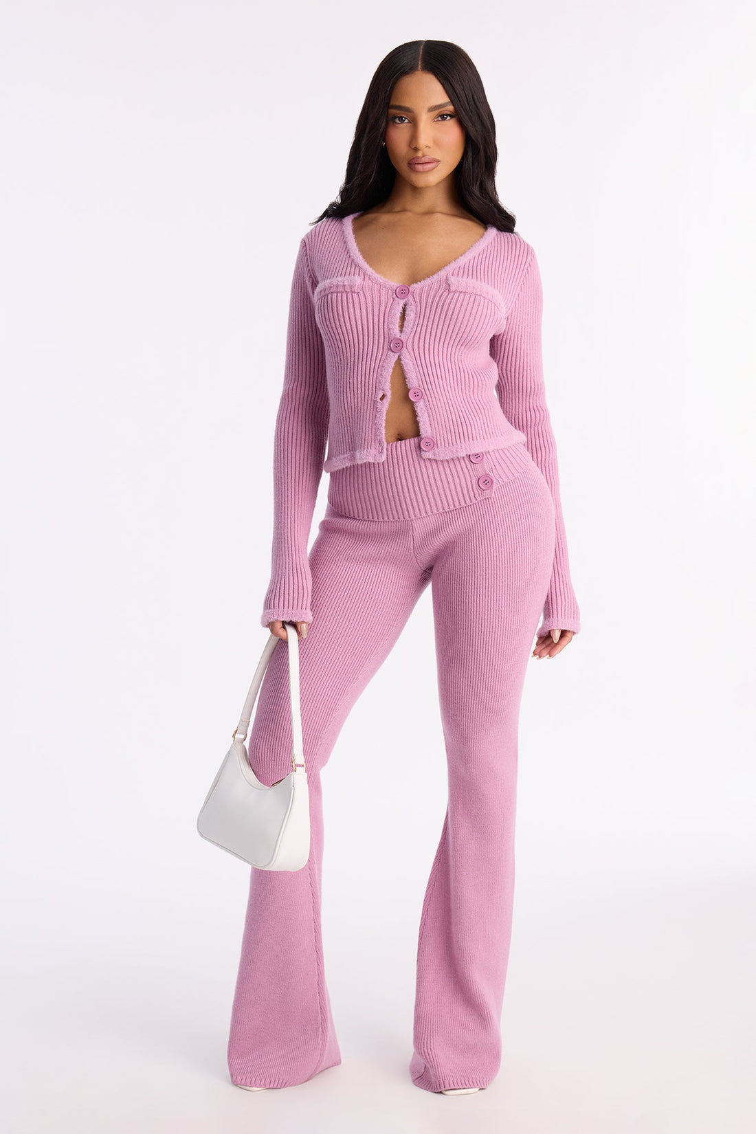 So Sweet Foldover Waist Flare Leg Pant Set - Lavender