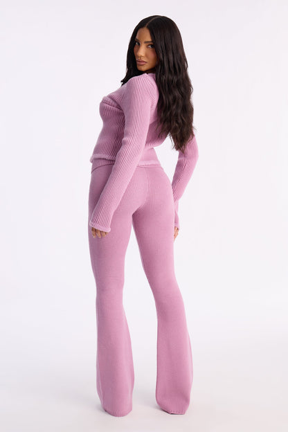 So Sweet Foldover Waist Flare Leg Pant Set - Lavender