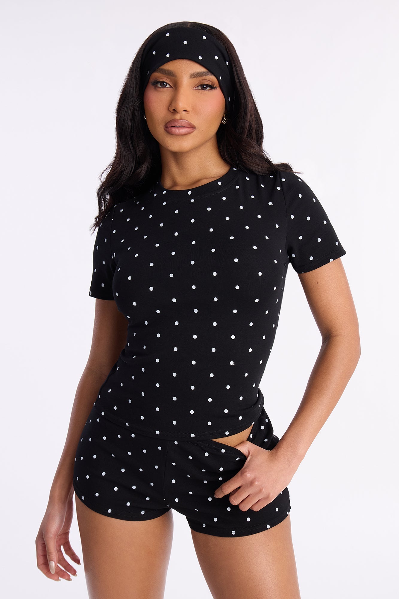 So Girly Polka Dot 3 Piece Short Set - Black