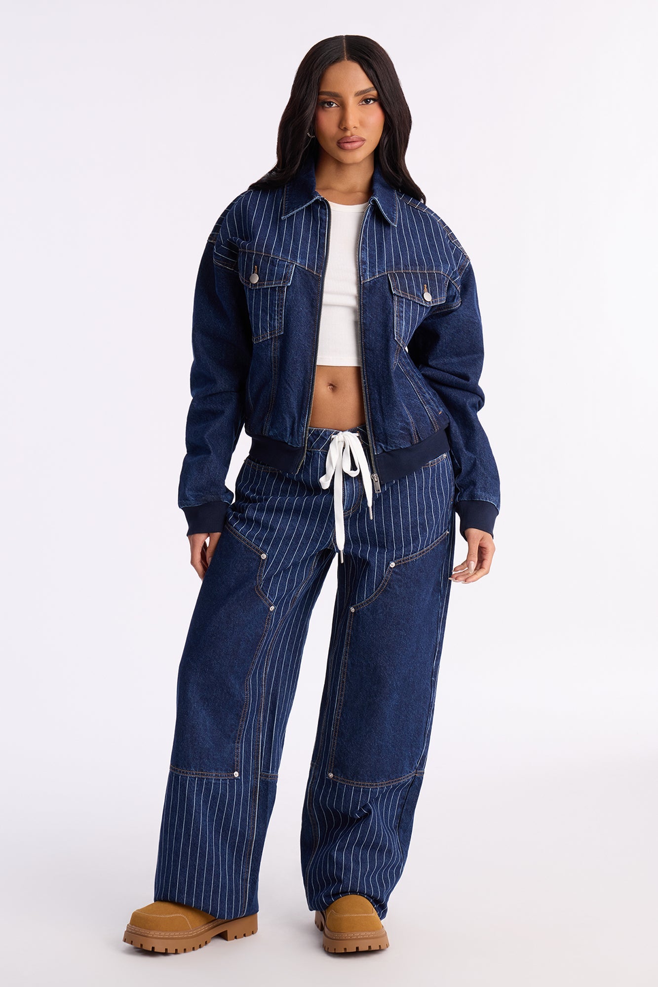 Legendary Striped Tie Waist Jeans - Dark Wash