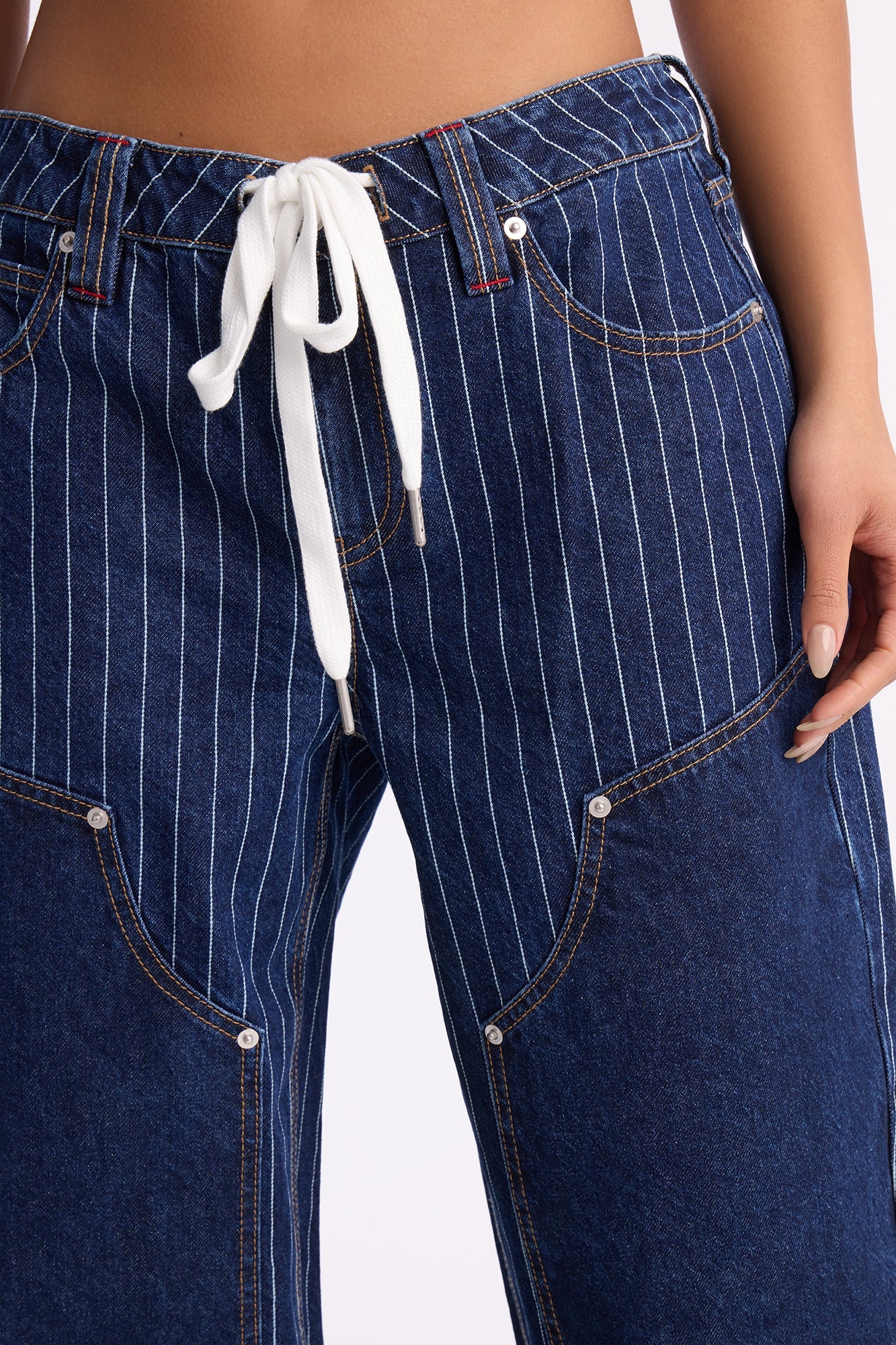 Legendary Striped Tie Waist Jeans - Dark Wash