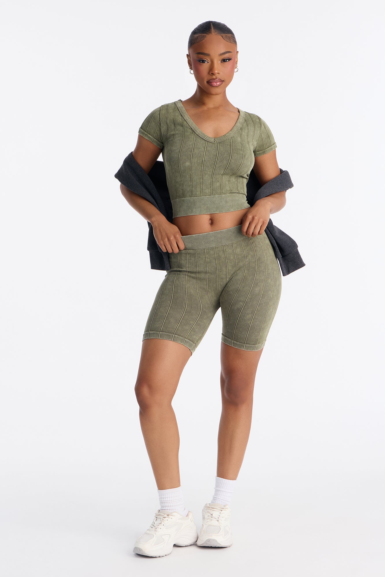 Alisha Seamless Biker Short Set - Olive