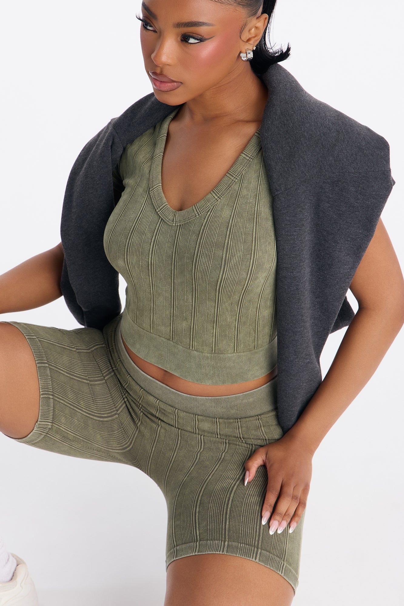 Alisha Seamless Biker Short Set - Olive
