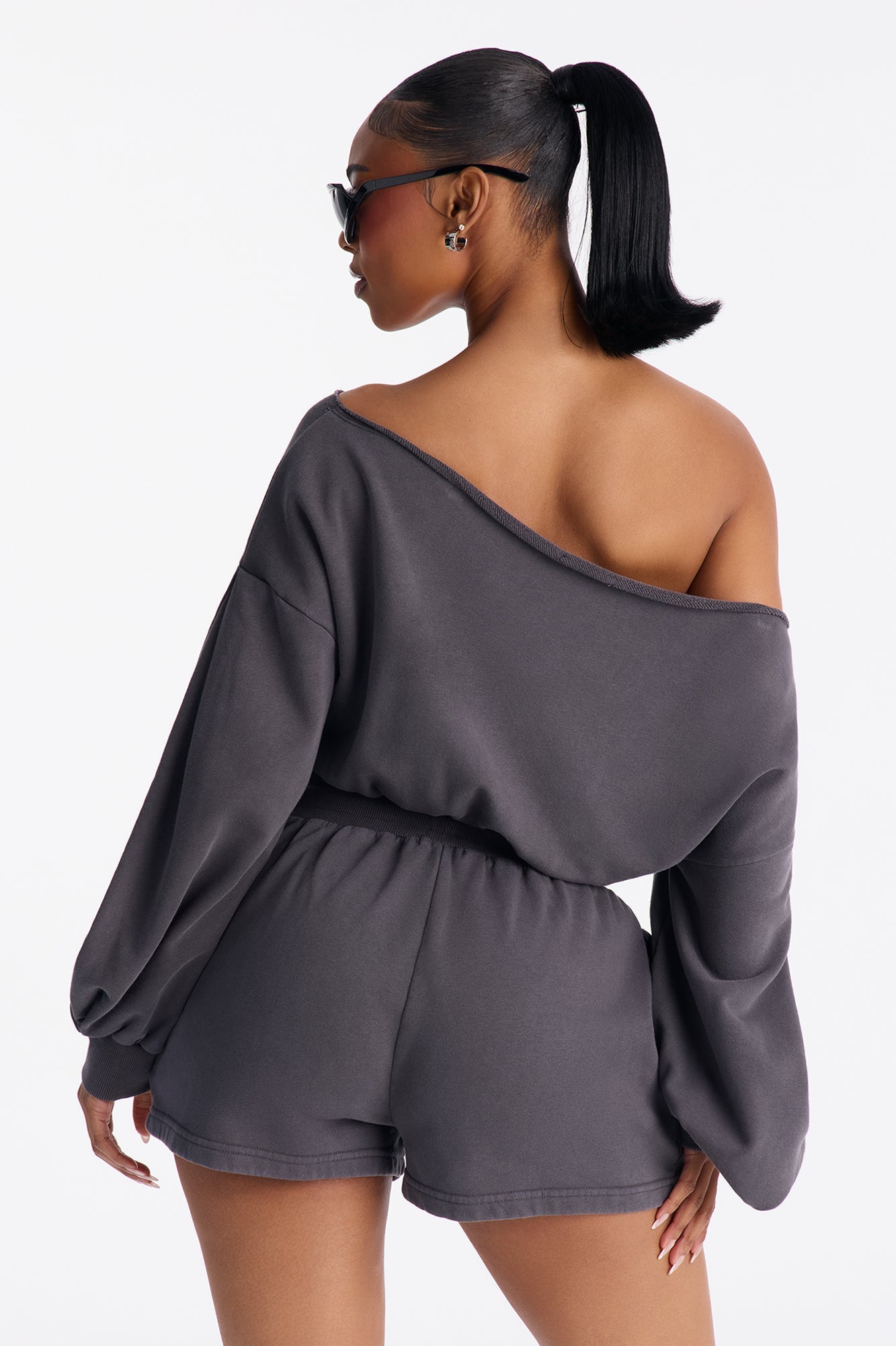 Come Find Me Washed Fleece Mix Short Set - Charcoal
