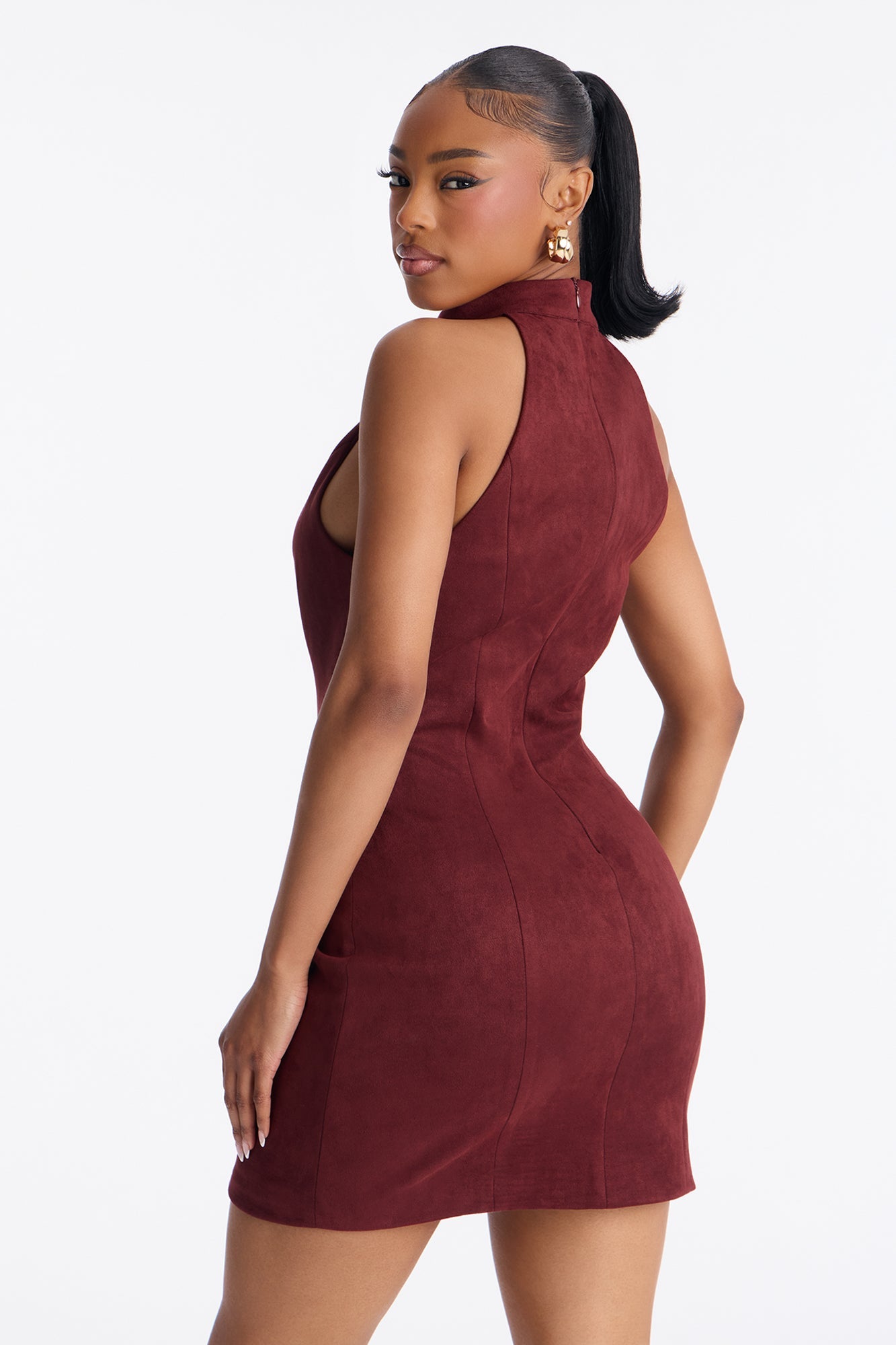 Hallie Sleeveless Faux Suede Mini Dress - Burgundy