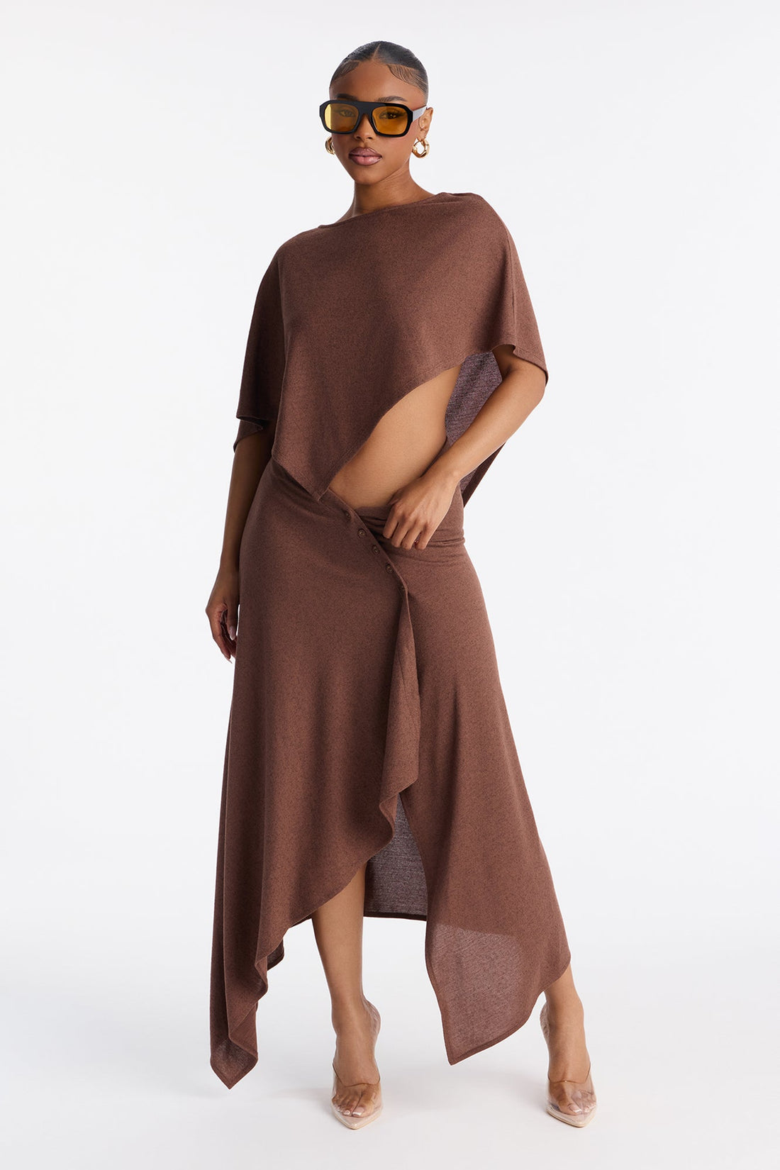 Stacey Draped Maxi Skirt Set - Chocolate