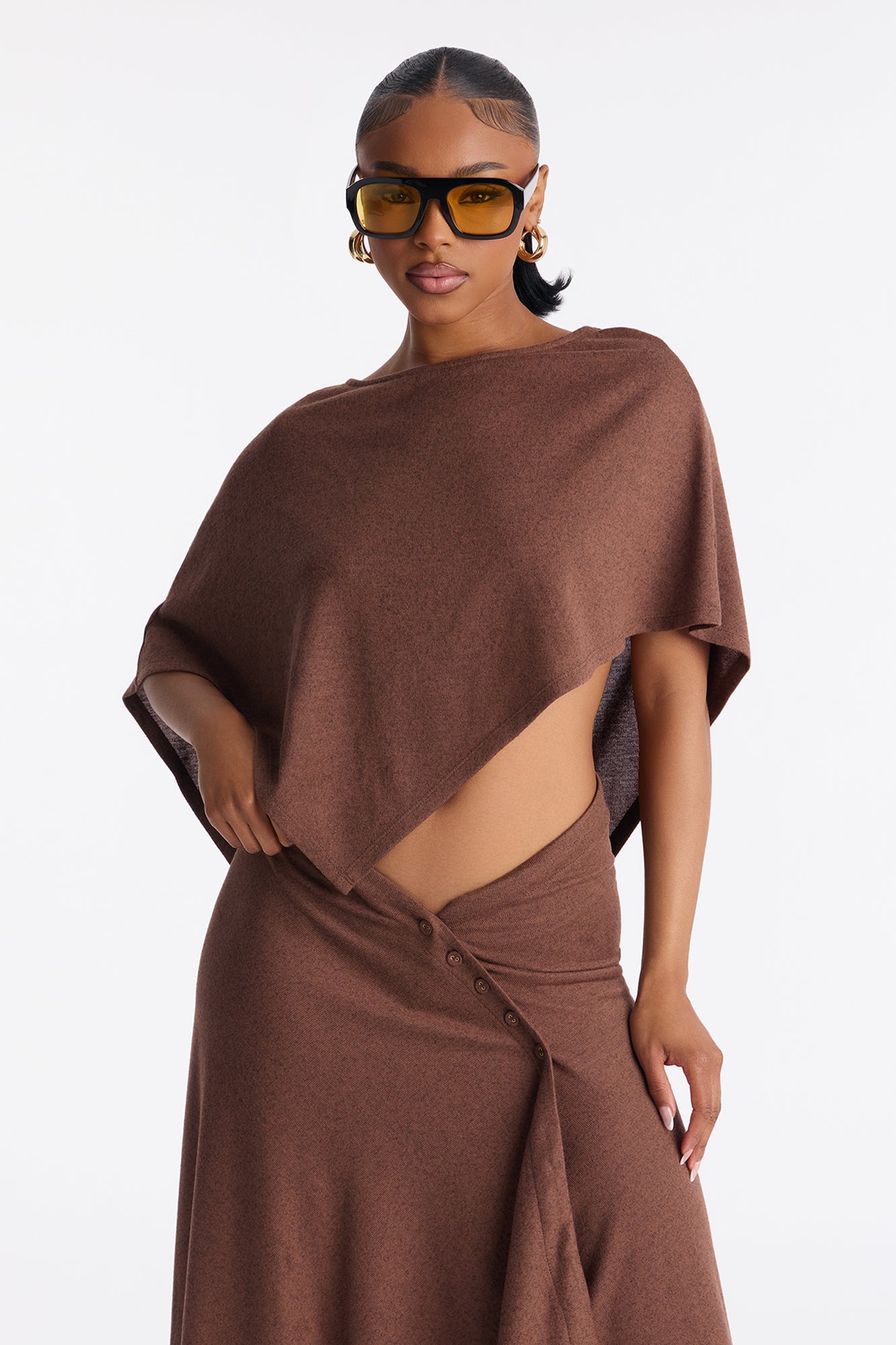 Stacey Draped Maxi Skirt Set - Chocolate