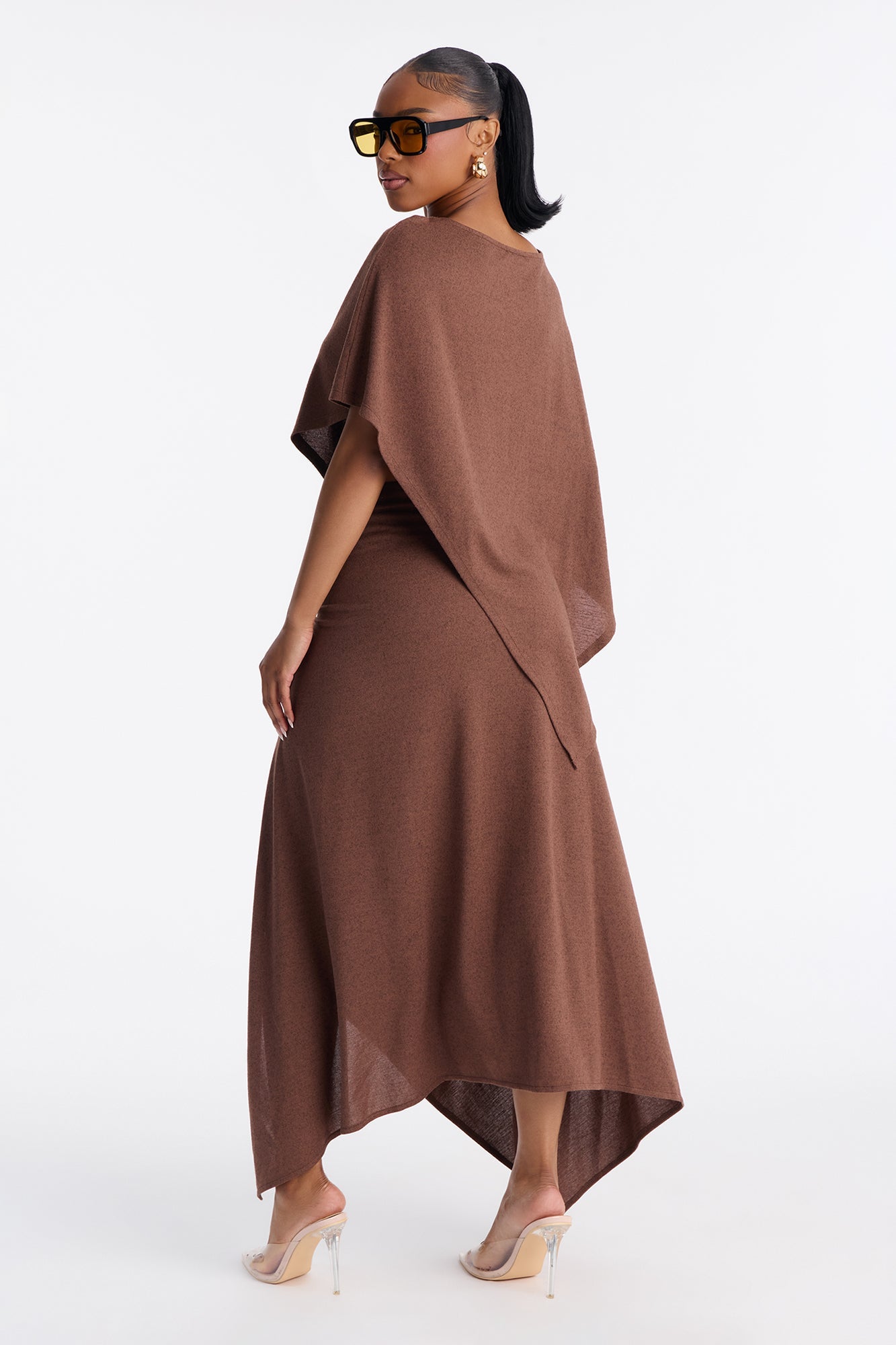 Stacey Draped Maxi Skirt Set - Chocolate