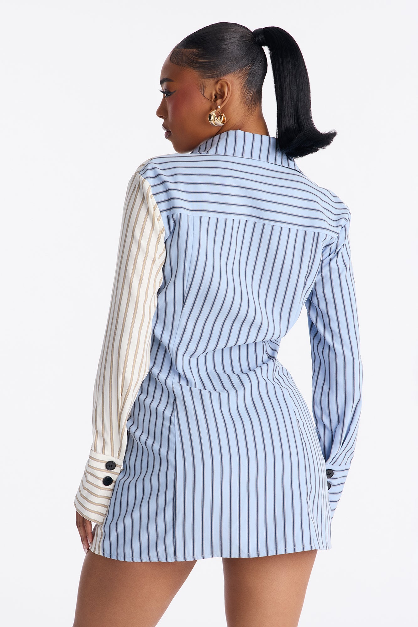 Viviana Collar Striped Mini Dress - Blue/combo