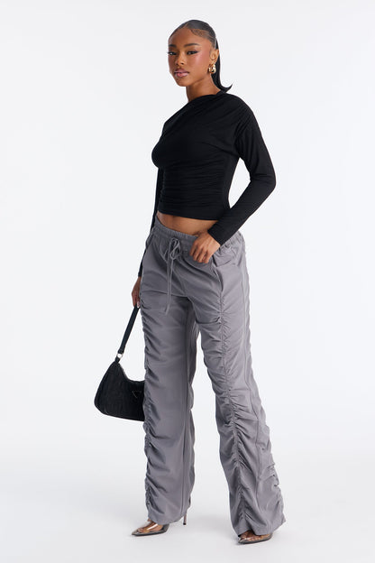 Maddie Ruched Windbreaker Wide Leg Pant - Charcoal
