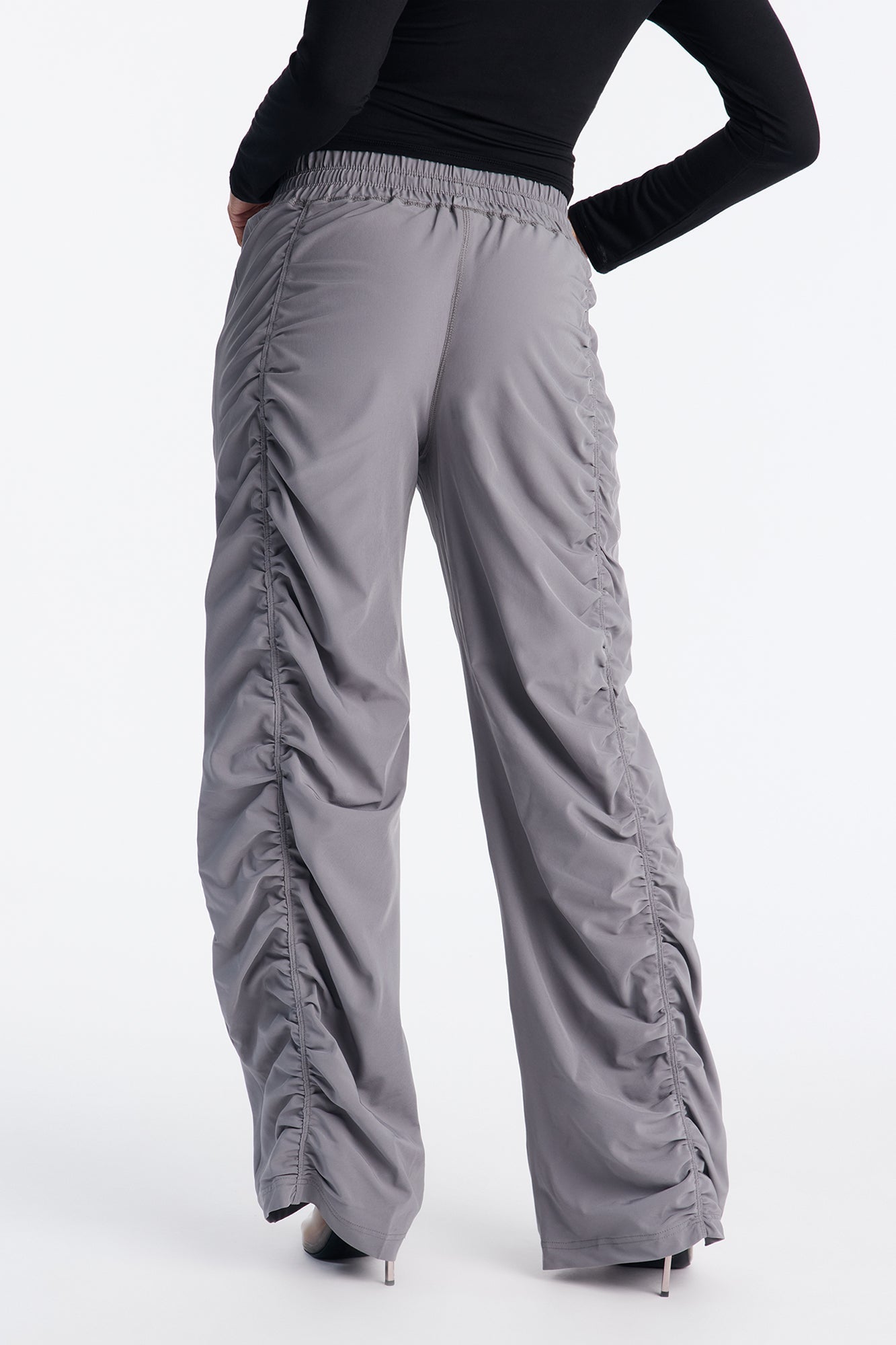 Maddie Ruched Windbreaker Wide Leg Pant - Charcoal