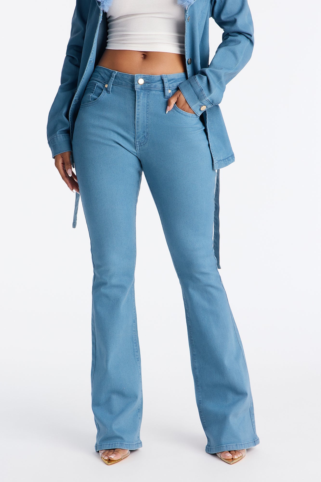 Annecy Coated Denim Flare Jeans - Teal