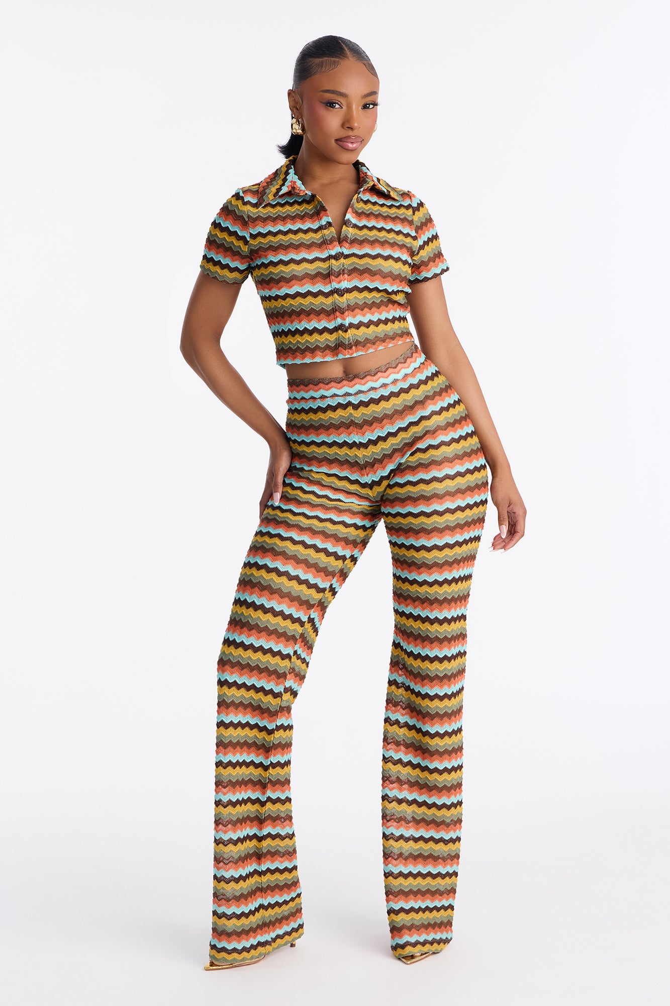 Wavy Baby Crochet Pant Set - Brown/combo