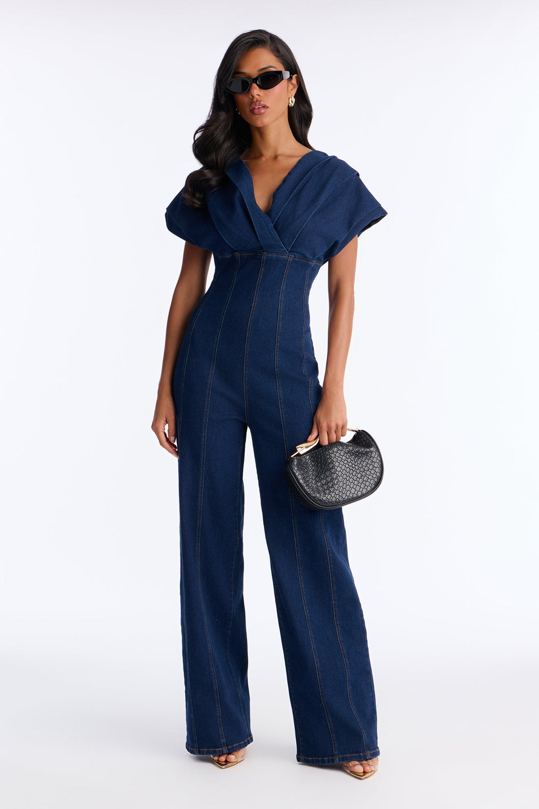 Jules Denim Drama Wide Leg Jumpsuit - Dark Denim