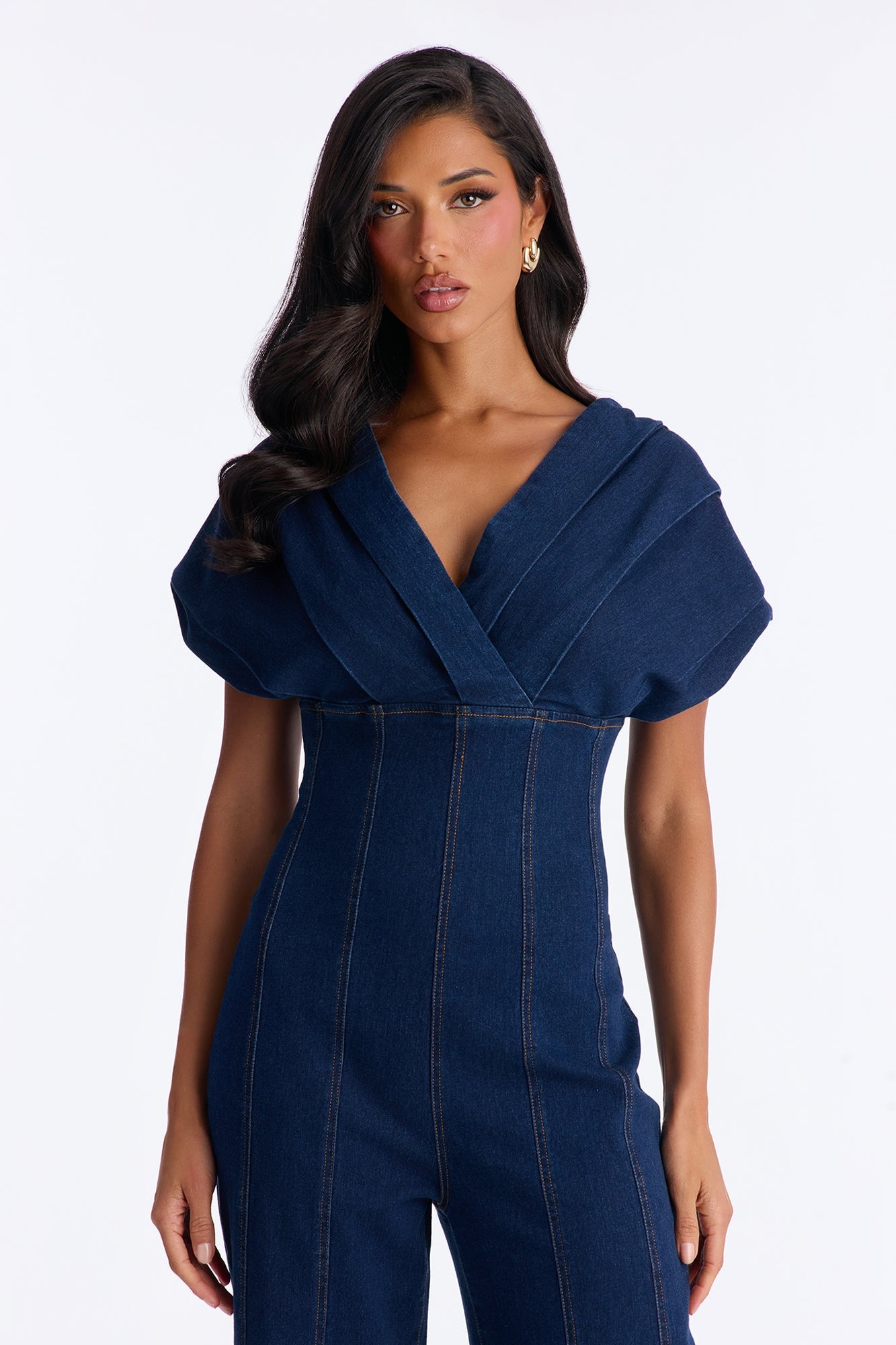 Jules Denim Drama Wide Leg Jumpsuit - Dark Denim