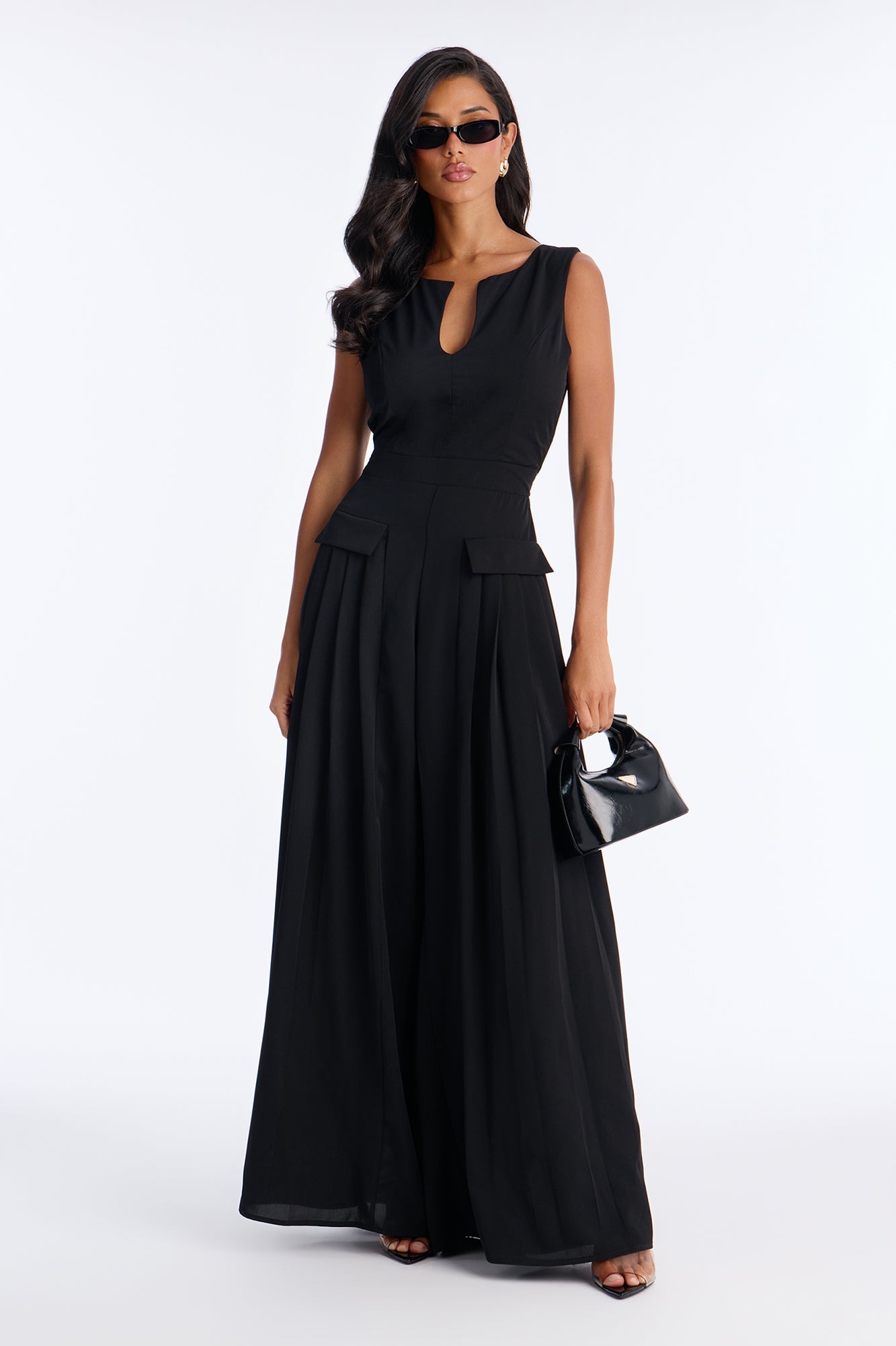 Meena Pleated Wide Leg Jumpsuit - Black