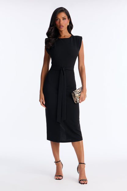Camilla Tie Waist Midi Dress - Black