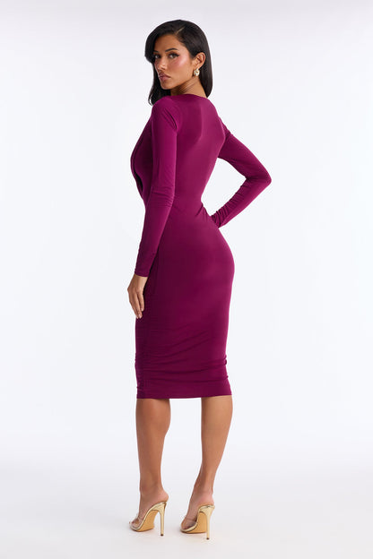 Heidi Cowl Neck Midi Dress - Wine