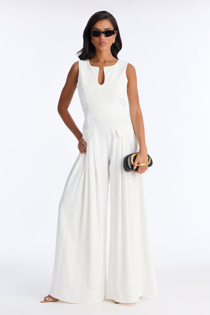 Meena Pleated Wide Leg Jumpsuit - White