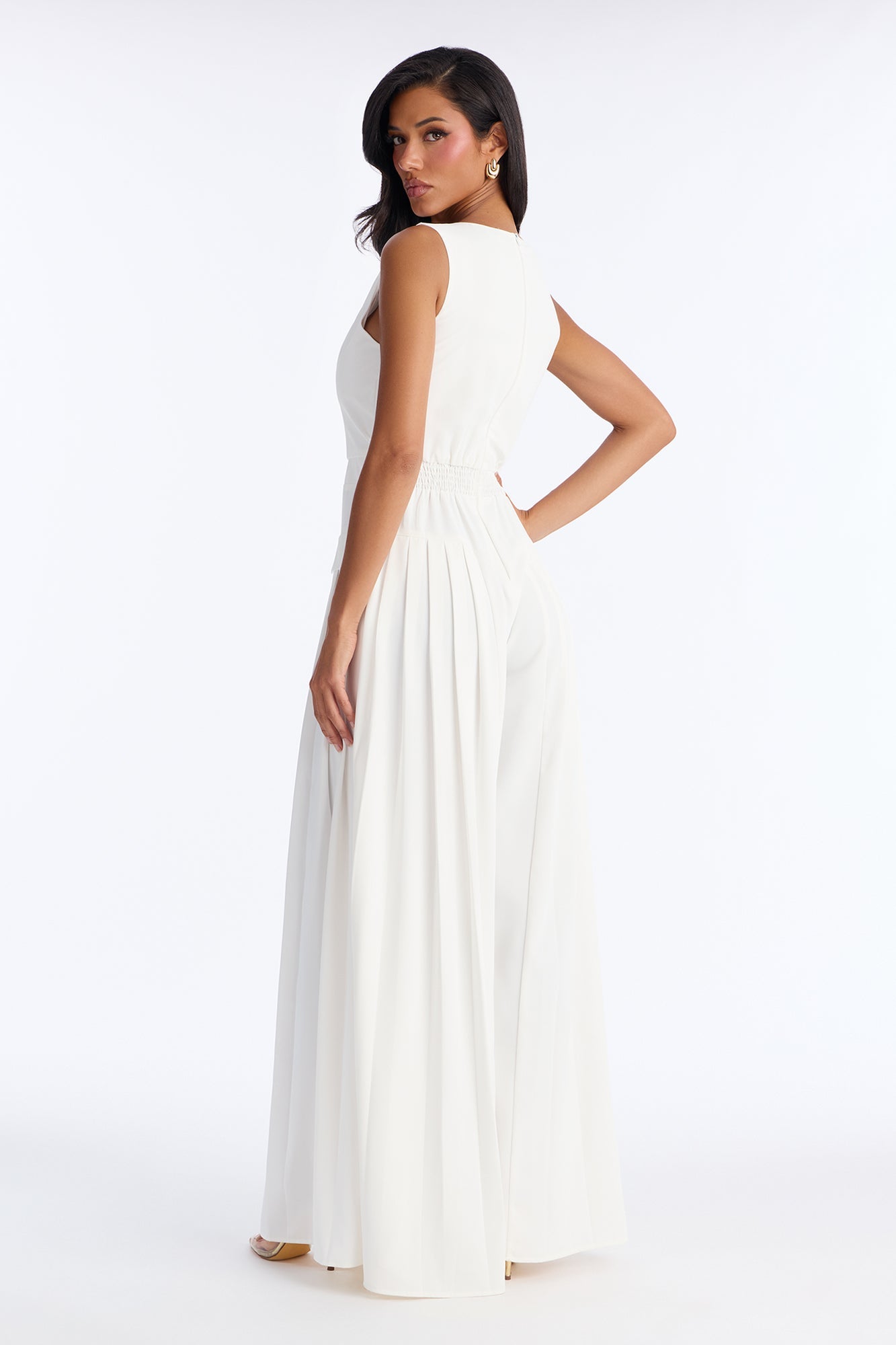 Meena Pleated Wide Leg Jumpsuit - White