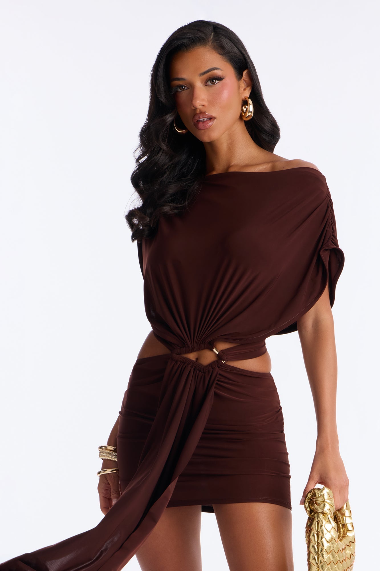 Brandi Cut Out Micro Mini Dress - Chocolate
