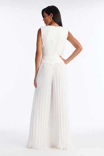 Lucille Chiffon Wide Leg Jumpsuit - White