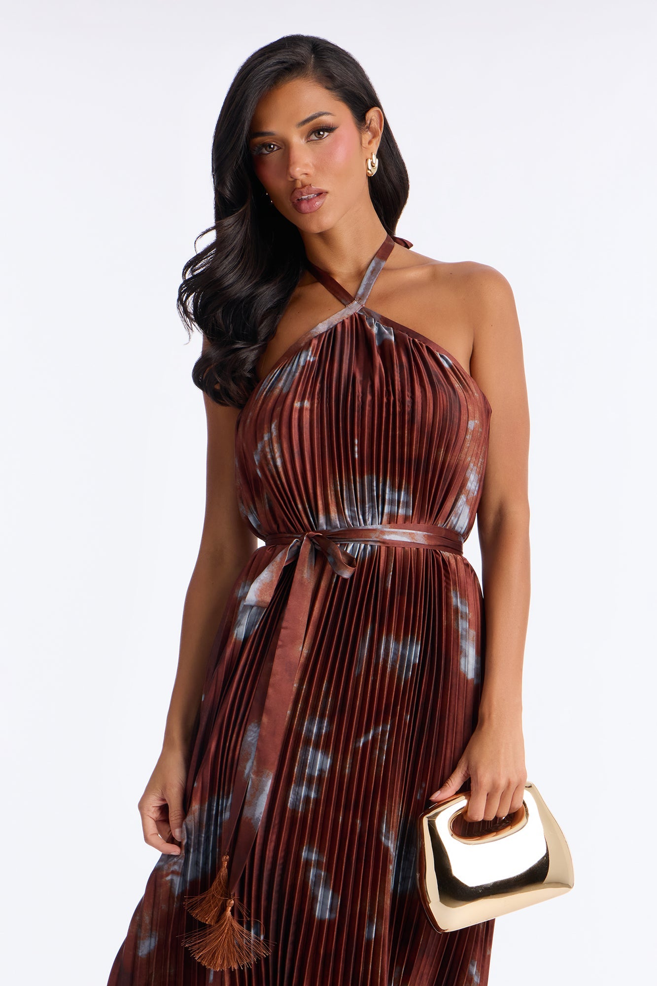 Flirting Plisse Maxi Dress - Brown/combo
