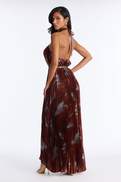 Flirting Plisse Maxi Dress - Brown/combo