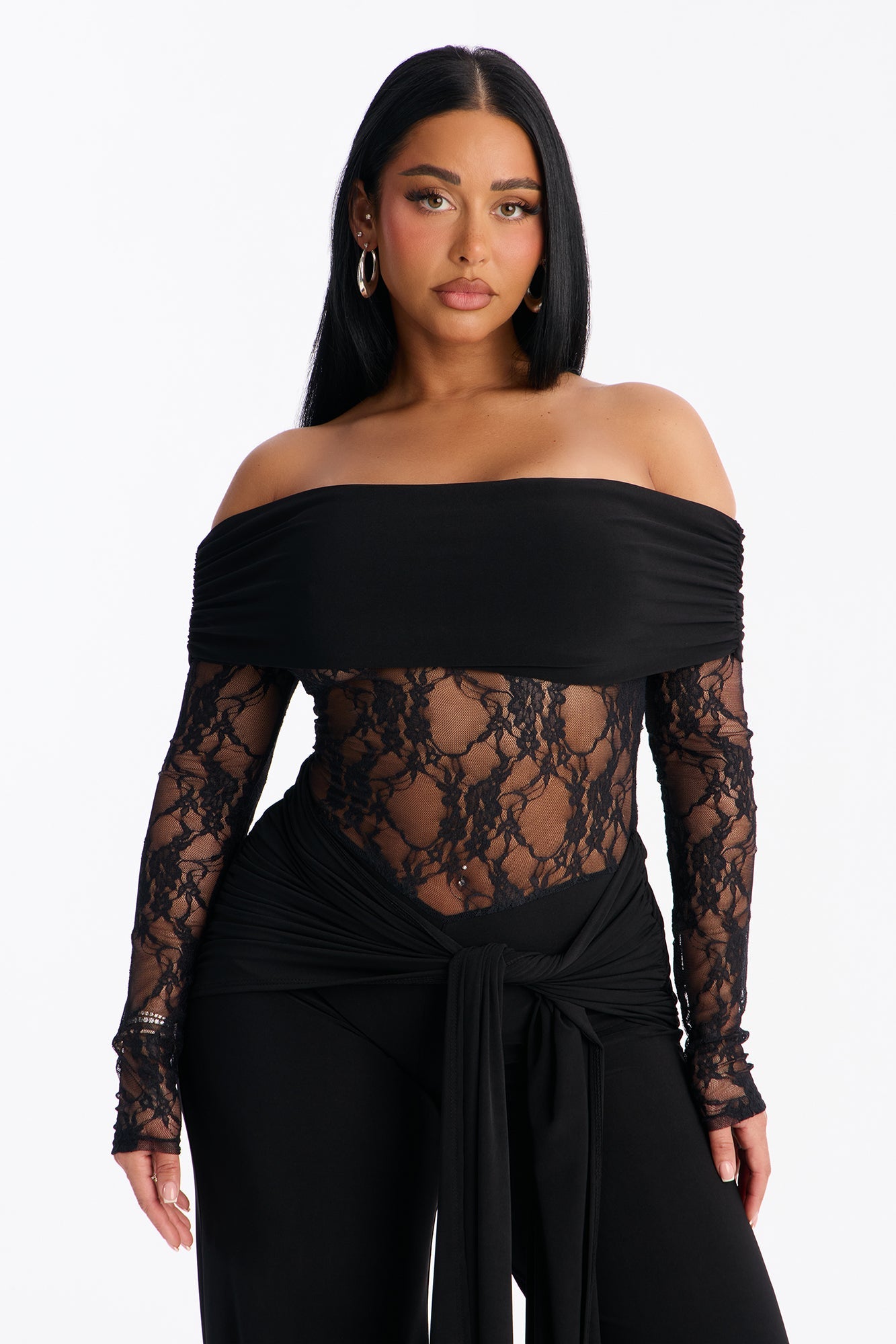 Bria Off Shoulder Lace Jumpsuit - Black
