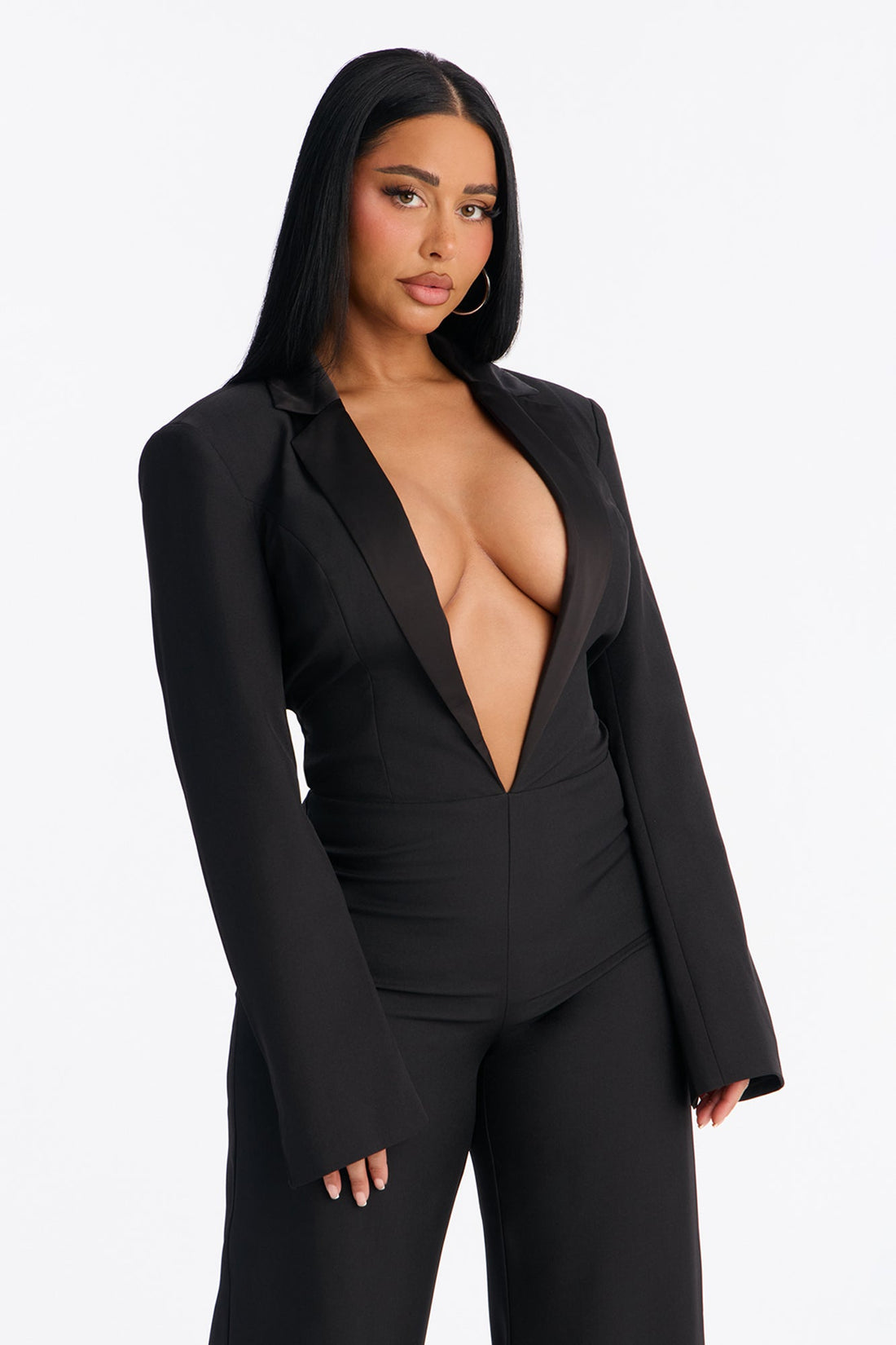 Shana Plunge Neck Jumpsuit - Black