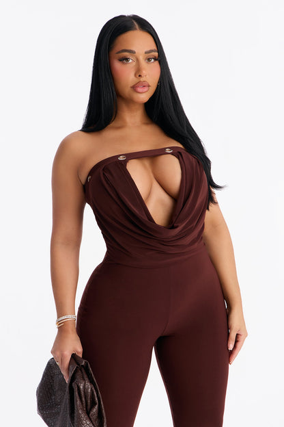 Francesca Strapless Cut Out Catsuit - Chocolate