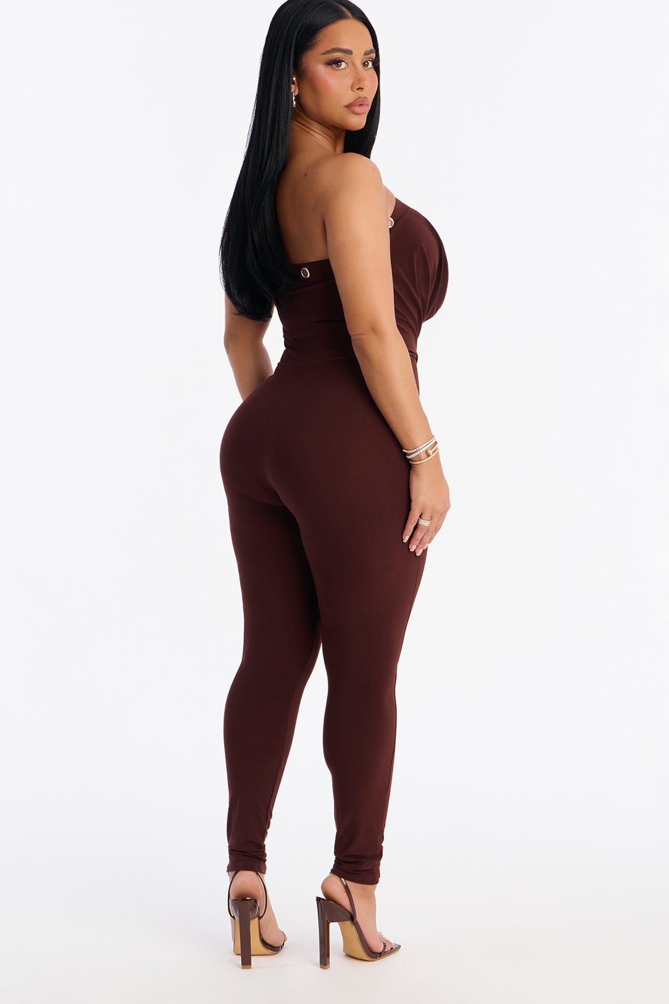 Francesca Strapless Cut Out Catsuit - Chocolate