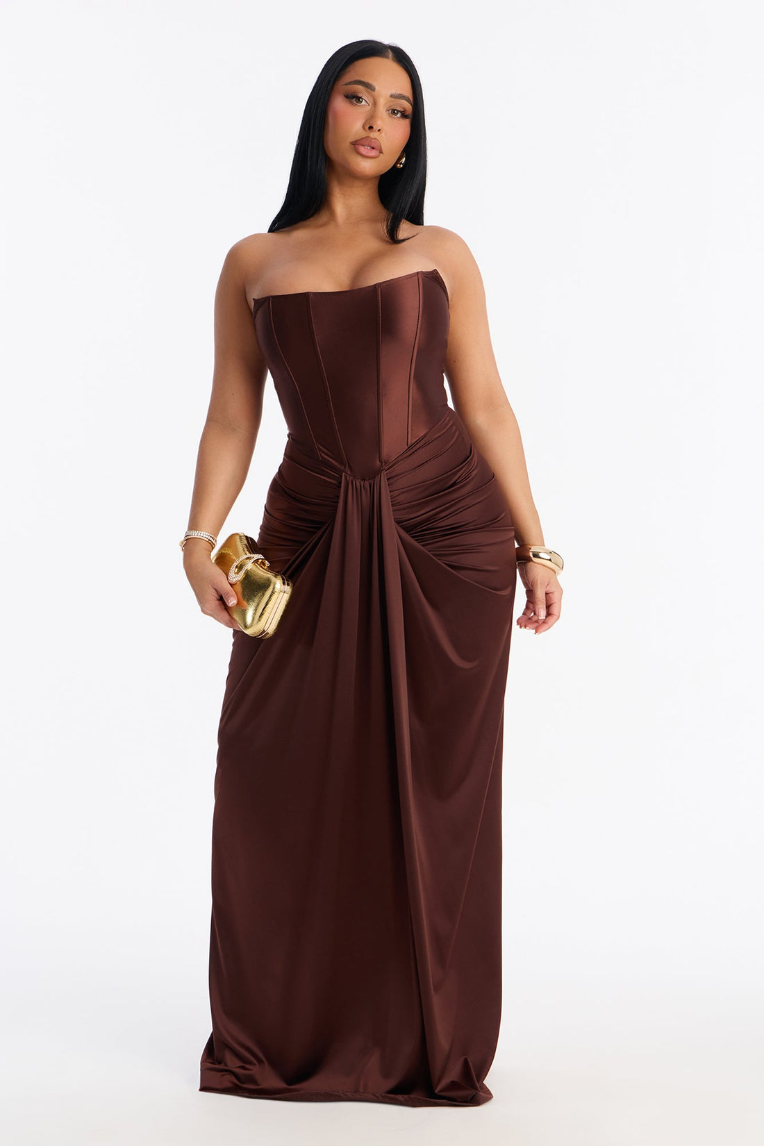 Warm Horizon Satin Maxi Gown - Brown